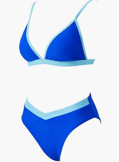 SUUKSESS Women Triangle High Cut Bikini Sets Sexy High Waisted 2 Piece Swimsuit (Medium, 57 Black White)