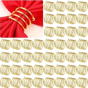 Lounsweer 100 Pcs Gold Napkin Rings Metal Round Holders Buckles for Napkins Weddings Table Serviette Receptions Banquet Birthday Christmas Party Decorations(Spiral)