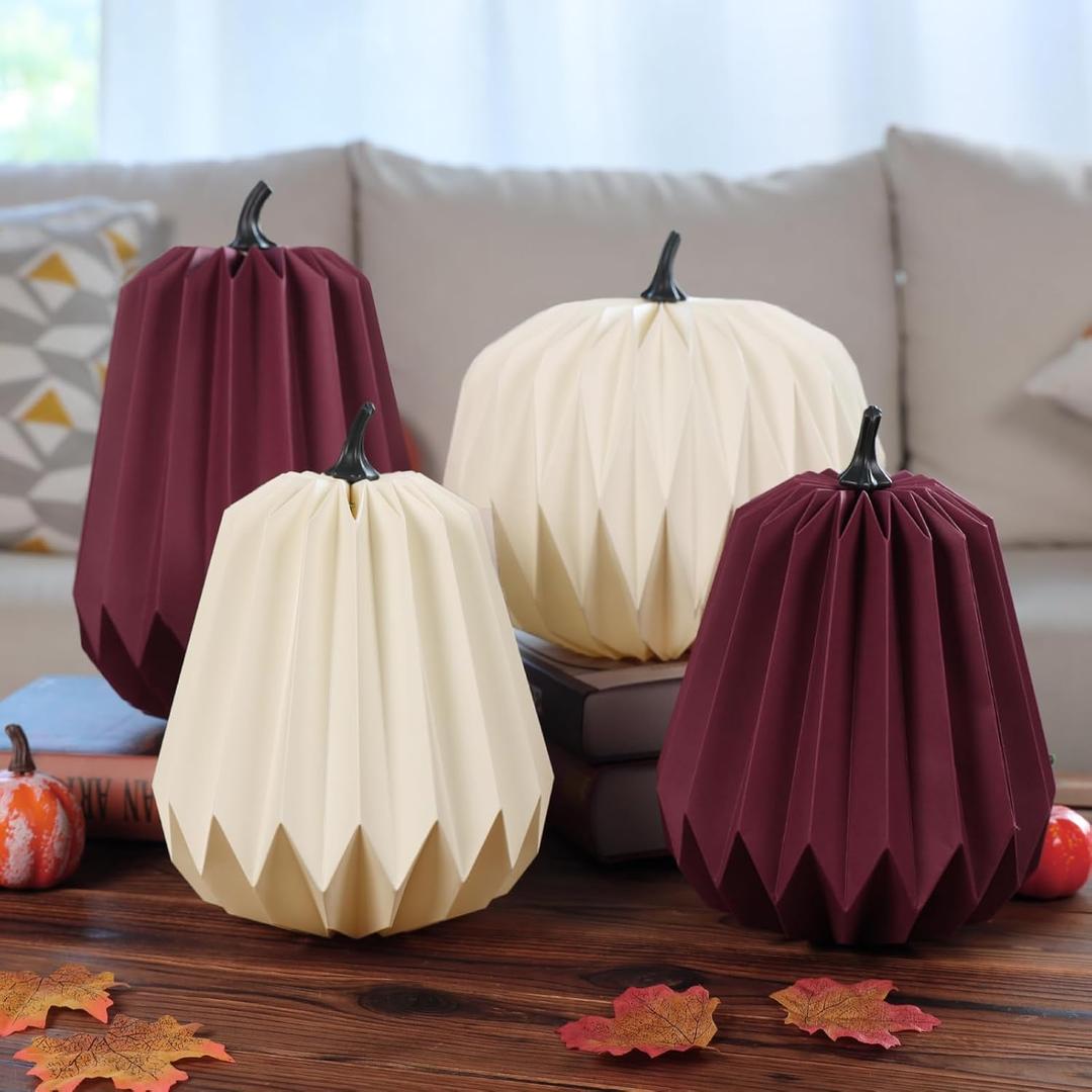 4Pcs Paper Pumpkin Table Decorations, 3D Honeycomb Design, Fall Thanksgiving Halloween Table Centerpieces, 9-Inch Artificial Harvest Decor, Home Tabletop Holiday Arrangement Supplies