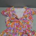 Allover Floral Print Tie Front Flounce Sleeve Ruffle Hem Dress Size S