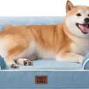 EHEYCIGA Orthopedic Dog Beds for Large Dogs, Waterproof Memory Foam Large Dog Bed with Sides, Non-Slip Bottom and Egg-Crate Foam Pet Couch Bed with Washable Removable Cover, Washed Blue
