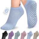 Muezna 6 Pairs Pilates Grip Socks for Women, Non Slip Yoga Socks with Grips, Grippy Socks for Barre, and Hospital (Medium)