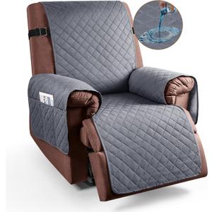 KinCam 100% Waterproof Recliner Chair Cover, Reclining Couch Covers for Pets, Dogs, Recliner Couch Slipcover Furniture Protector with Elastic Straps for Kids(23.6", Dark Gray)