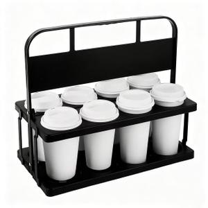 Bodaon 8 Cup Drink Carrier with Handle, Plastic Cup Carriers for Drinks, Drink Holder for Car, Take Out Delivery Drivers Accessories, Portable Foldable Reusable Mobile, Use for Food Delivery Bag, (Black)