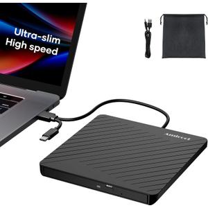 Amicool External USB-C USB 3.0 CD/DVD Drive Burner +/-RW, Ultra-Slim Portable DVD Player Writer Reader for Mac iMac MacBook, Windows 11/10/8 Linux, Laptop Desktop PC Computer Optical Drive