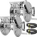 1-Pack Stainless Steel Garden Hose Reel, Wall Mount Water Hose Holder, 150 Feet of 1/2 Inch Hoses Capacity, Hose Reels for Outside with 5 ft Inlet Hose and Crank