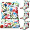 Hoteam 4 Set Outdoor Patio Chair Cushions 20 x 42 in Deep Seat Waterproof Patio Cushions Set for Furniture Replacement Removable Seat and Back (Flower)