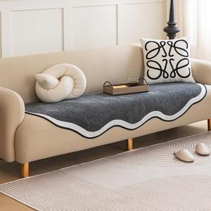 1-Piece Light Luxury Soft Chenille Sofa,Cream Style Special Shaped Couch,Washable Non-slip Sofa Cushion for All Seasons,Rainbow Shaped Furniture Cover for Pet Dog,A-Dark gray-35"x63"