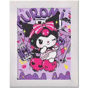 PERFECTSIGHT Cute 5D Diamond Art Kits with Wooden Frame, Kawaii DIY Painting Art for Adults Teen, Diamond Arts and Crafts Sets, Big Gem Full Drill Diamond Dots for Home Wall Decor (Magic Kuro)
