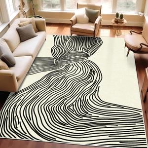 4x6 Rug Modern Abstract Area Rug Contemporary Striped Living Room Rug Stain Resistant Washable Rug Non-Shedding Bedroom Rug Non-Slip Low-Pile Floor Carpet for Dining Room Kitchen Home Office (4X6 ft, Cp-01)