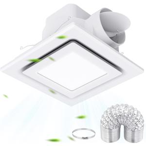 LANMEL Bathroom Exhaust Fan with Light, 10" Panel Bathroom Ceiling Ventilation Fan (8x8 Mount), 112 CFM 1.0 Sones, Quiet Square Bath Fan Light Combo for Bathrooms, Shower, Office, Restroom Etc