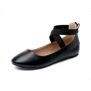 DREAM PAIRS Women's Comfortable Fashion Elastic Ankle Straps Flats Shoes (12, Black/Pu)
