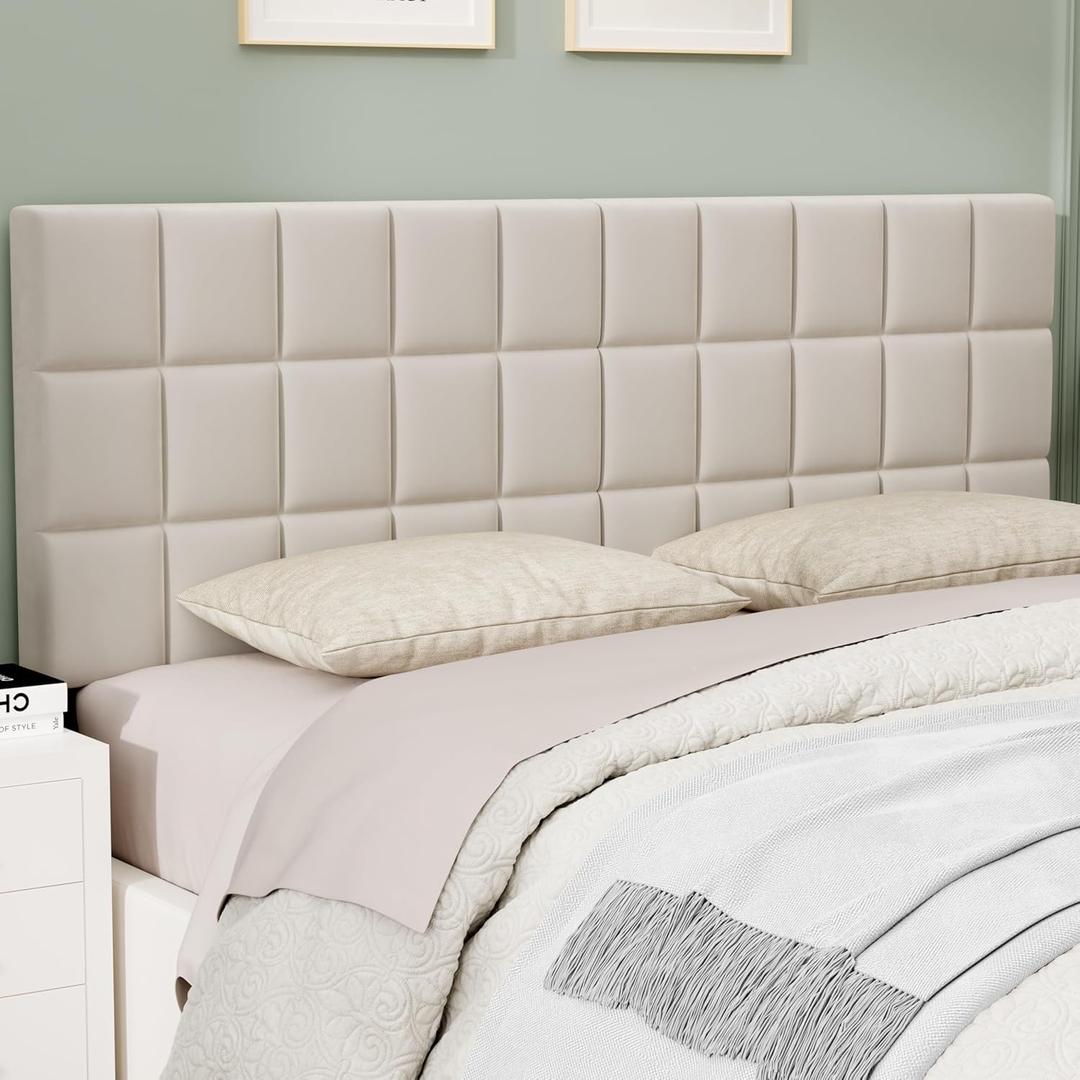 ALISH Velvet Tufted Headboard with Adjustable Height and Width, Foldable Upholstered Headboard with Metal Legs for King Size Metal and Wood Bed Frame (Beige, King)