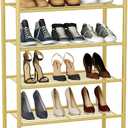 HOMEFORT Shoe Rack 6-Tier, Shoe Storage Shelf, Industrial Shoe Tower, Narrow Shoe Organizer for Closet Entryway, Small Shoe Rack Table with Durable Metal Shelves,Gold