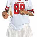 Oversized Jersey Shirts for Women Shirts Y2K Number Graphic Jerseys V Neck Cute Streetwear Tee Tops White