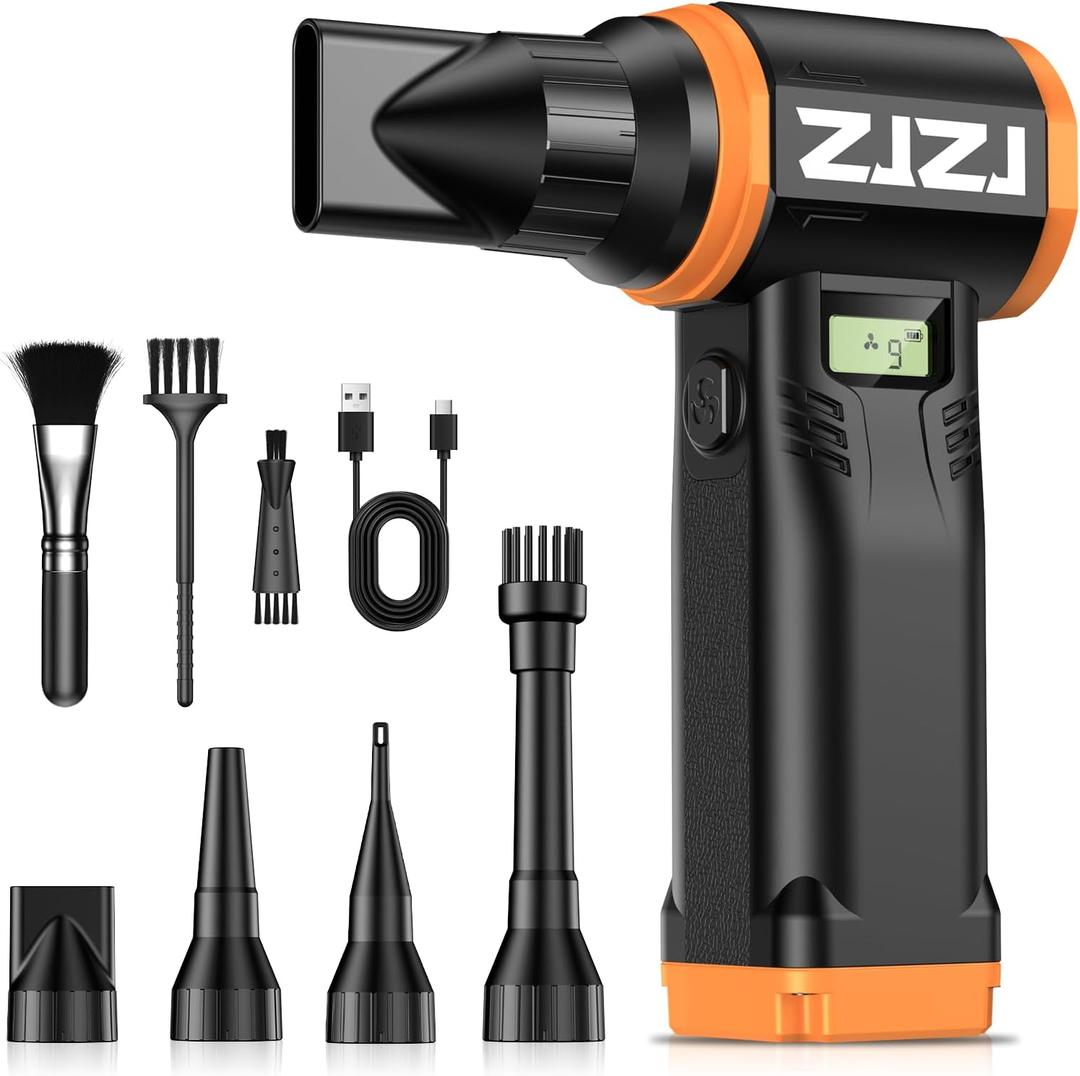 Compressed Air Duster-180000RPM Electric Air Duster with 40MM Brushless Motor, 9-Gears Adjustable Mini Air Blower with LED Light, 10000mAh Rechargeable Battery, Dust Blower for Computer, Home, Car