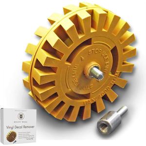 4 Inch Decal Remover Eraser Wheel - Easily Remove Car Stickers, Adhesive, Glass, Metal, Emblem, Vinyl and Pinstripes - Rubber Wheel with Drill Adapter for Quick and No Scratch Application (1 Pack Slotted Decal Eraser)