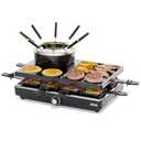 Electric Fondue Pot Sets, Electric lndoor Raclette Table Grill for 8 People, Adjustable Temperature Control and 8 Paddles, Perfect for Parties and Family Fun (Fondue Pot Set with Pancake Baking Tray)