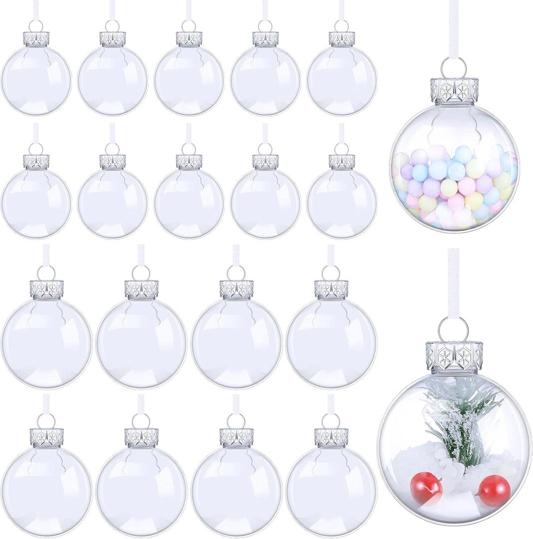 Funtery 40 Pcs Clear Plastic Fillable Ornament Balls 3.15 Inch DIY Transparent Fillable Ornament 2.36 Inch Clear Plastic Disc Craft Balls for Christmas, Holiday, Party, Wedding, Home Decor