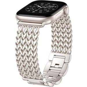 Metal Band Compatible with Apple Watch Bands for Women 40mm 41mm 42mm 38mm 44mm 45mm 46mm 49mm, Dressy Stainless Steel Link Bracelet, Designer Strap for iWatch Series 11/SE/10/9/8/7/6/5/4/3/2/1/Ultra (Starlight)