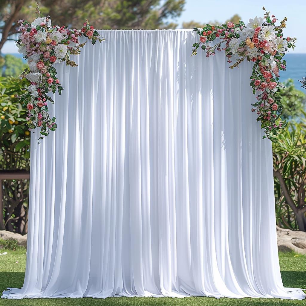 10x10ft Wrinkle Free White Backdrop Curtain for Parties Soft Fabric Drapes Wedding White Curtain Backdrop for Birthday Party Decorations Background for Photography 5x10ft, 2 Panels