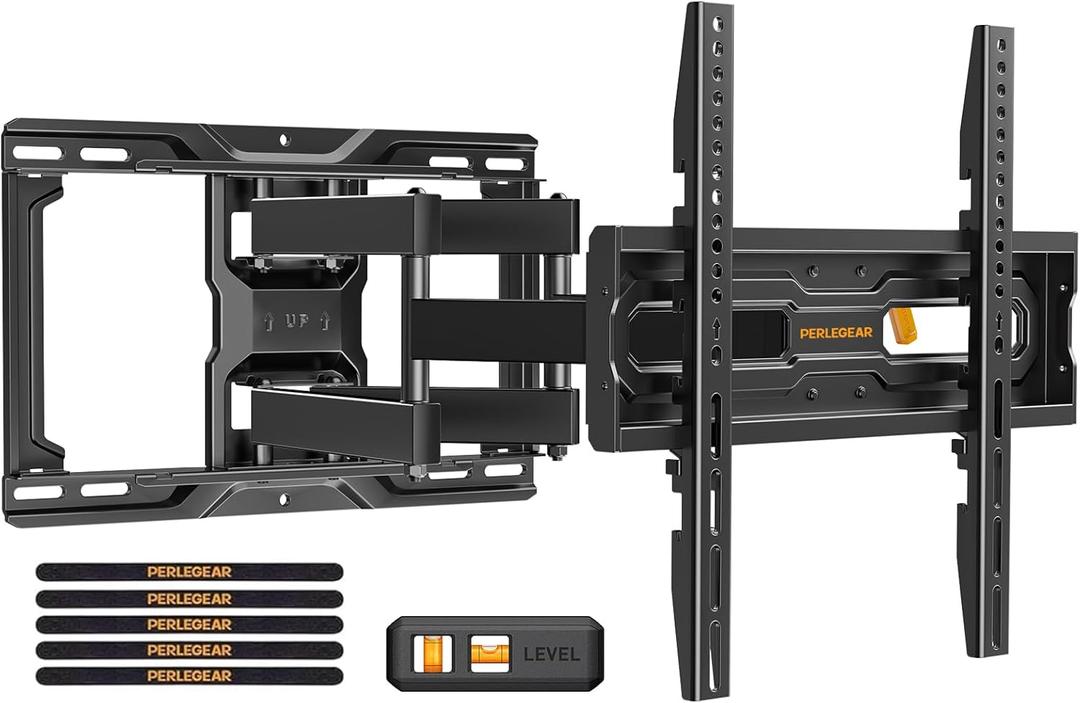 Perlegear Full Motion TV Mount for 32-65 Inch TVs up to 99 lbs, Max VESA 400x400mm, Fits 16/12 Wood Studs, Height Adjustable Pre-Assembled TV Wall Mount, Tool-Free Tilt, Swivel & Extension, PGMF21