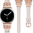 TOYOUTHS Celtic Knot Leather Band Compatible with Samsung Galaxy Watch 8 40mm 44mm/Watch 8 Classic 46mm Bands Women, No Gap One Click Slim Dressy Leather Strap with Designer Interlock Buckle (Starlight/Rose Gold)