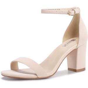IDIFU Nude Heels for Women Cookie-MI Block Heels 3 Inch Sandals Chunky Open Toe Heel Wedding Homecoming Dress Shoes for Women Brides Ladies (Nude Nubuck, 5 B(M) US)