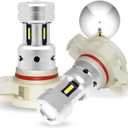 PHINLION 3800 Lumens 5201 5202 LED Fog Light Bulb Super Bright CSP PS19W PS24W 12085 12086 Car Truck Fog Bulbs DRL Daytime Running Lights Lamps, 6000K Xenon White