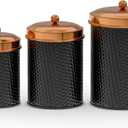 Amici Home Ashby Canister Set for Kitchen Counter | Food Storage Containers with Lids | Kitchen Canisters with Vintage Design | Black/Copper Canister Set of 3 (Small 24 Oz, Medium 38 Oz, Large 70 Oz)