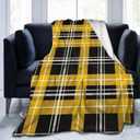 Yellow Black Plaid Throw Blanket Fluffy Fleece Blankets Soft Lightweight Travel Blanket Indoor Outdoor Blanket for Couch Sofa Bed 80"x60"