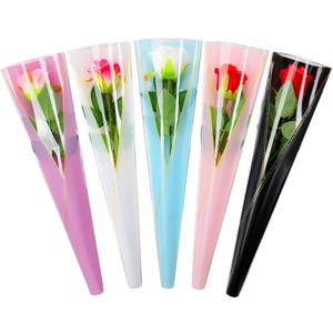 Geyee 250 Pcs Single Flower Sleeves Wrapping Bag Paper Rose Sleeve Floral Bouquet Wrap Single Rose Packaging Bags for Florist Bouquet Supplies Mother's Day Wedding Birthday Valentine Gift, 5 Colors