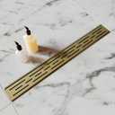 Brushed Titanium Gold Shower Drain 28 Inch, 304 Stainless Steel Linear Shower Drain with Removable Brick Pattern Grate - Adjustable Rectangular Shower Floor Drain with Hair Strainer, Linear Drain