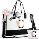 Mothers Day Gifts for Women Birthday Gifts for Women Large Initial Canvas Tote Bag Makeup Bag Beach Travel Shopping, Letter C
