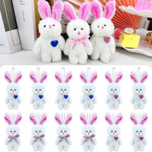 12 pcs Easter Mini Plush Rabbit with Tie, 5 Inch Soft Small White Bunny Stuffed Bunnies Bulk for Keychain Birthday Party Favor Cake Wedding Decorations