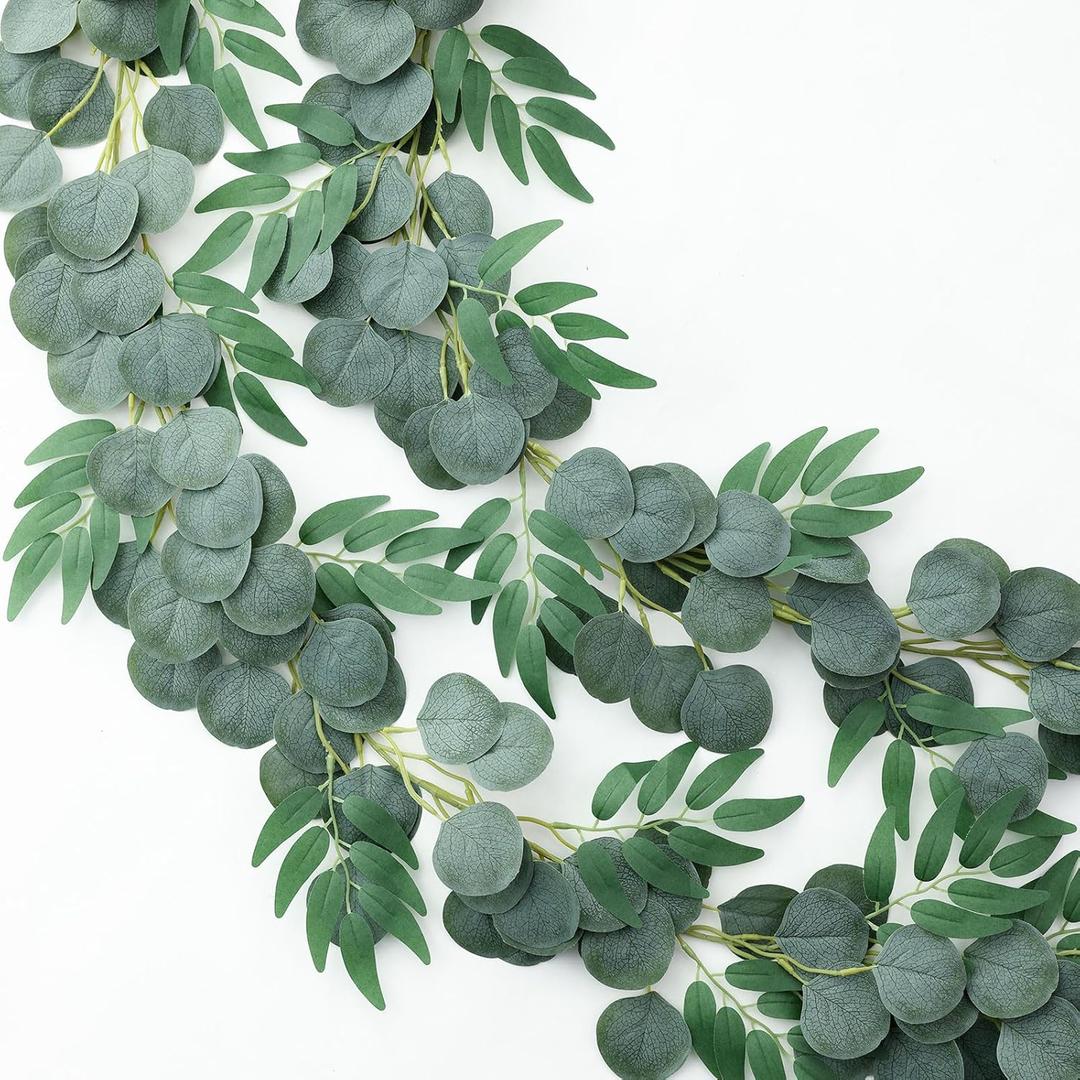 Mizii 2 Strands Artificial Vines Eucalyptus Garland 79" Fake Vine with Silk Green Leaves Faux Hanging Plants Greenery Decorations for Bedroom Table Centerpieces Party Wedding Room Decor (Eucalyptus)
