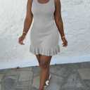 Nimsruc Women Summer Tank Dresses Sleeveless Crew Neck Casual Bodycon Mini Dress with Ruffle Hem (Gray, XXL)