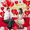 Happy Anniversary Decorations - 118PCS Anniversary Party Decorations Kit with 16" Happy Anniversary Letter Balloons 1000PCS Red Silk Rose Petals, Balloon Arch Garland, Red Heart Balloons