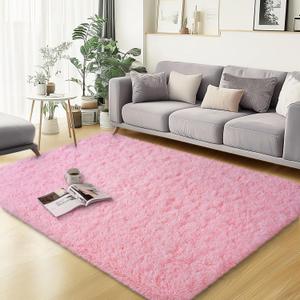 Pink Area Rugs for Bedroom, 3x5 Fluffy Soft Shag Rugs for Living Room, Small Fuzzy Plush Shaggy Carpets for Boys and Girls Dorm Room Home Decor (3ft x 5ft, Pink)