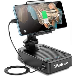 TechGlow Foldable Cellphone Stand with Bluetooth Speaker Power Bank 360 Rotatable Phone Stand Birthday Gifts for Men Women Mother Father Cool Tech Gadgets (Black)