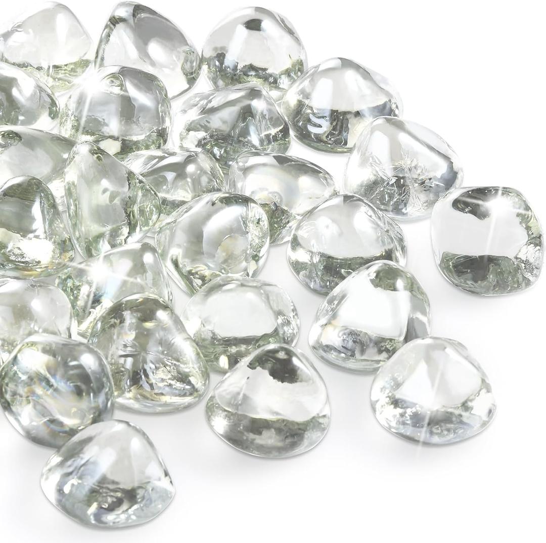 Firepit Glass, Clear Fire Glass Rocks for Propane Fire Pit, Fireplace, and Outdoor Decoration, High Luster 1 Inch Diamonds 10LB Firepit Glass, Clear Fire Glass Rocks for Propane Fire Pit, Fireplace, and Outdoor Decoration, High Luster 1 Inch Diamonds 10LB