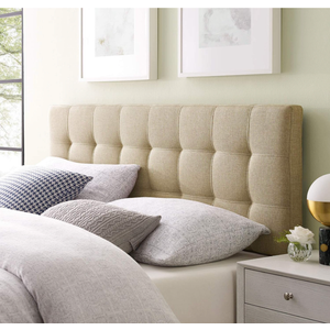 Modway Lily Tufted Linen Fabric Upholstered Full Headboard in Beige
