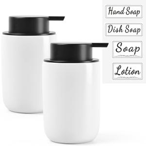 BosilunLife White Soap Dispenser Set - 2 Pack 12oz Ceramic Dish Soap Dispenser with Rust Proof Pump for Kitchen, Hand Soap and Lotion Set Suitable for Farmhouse Bathroom Decor with Waterproof Labels