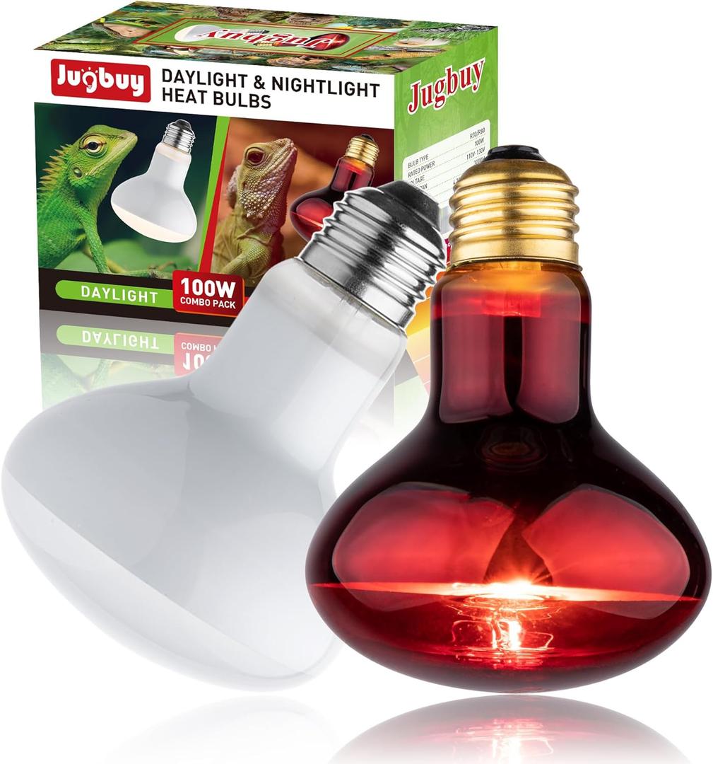 Heat lamp Bulbs Day & Night Combo, 100 Watt UVA Daylight Basking Spot Light and Red Infrared Heating Light for Bearded Dragon, Turtle, Lizard, Snake, Tortoise, Chameleon, Amphibians - 2 Pack