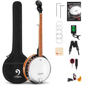 Vangoa Banjo 5 String Beginner Full Size Kit, Remo Head 24 Bracket Open Back Banjo Set with Resonator for Starter Adult Youth Teen