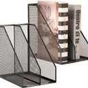 2 Set Magazine Holder Metal Wire, 2 Compartments Mesh File Holder for Desk, Office Desk Accessories Decorative File Box, Black