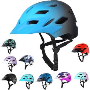 Kids Bike Helmet,Bavilk Kids Boys Girls Bike Helmets with LED Light Detachable Visor Children Youth Teen Multi-Sport for Skating Cycling Scooter Skateboard Adjustable & Lightweight 19.7"-22.4" (Matte Blue Black)