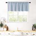 MitoVilla Boho Farmhouse Kitchen Valances for Windows, Blue French Country Valance Curtains for Living Room/Bedroom, Modern Rustic Cotton Linen Tassel Topper Window Curtain, 52W x 18L