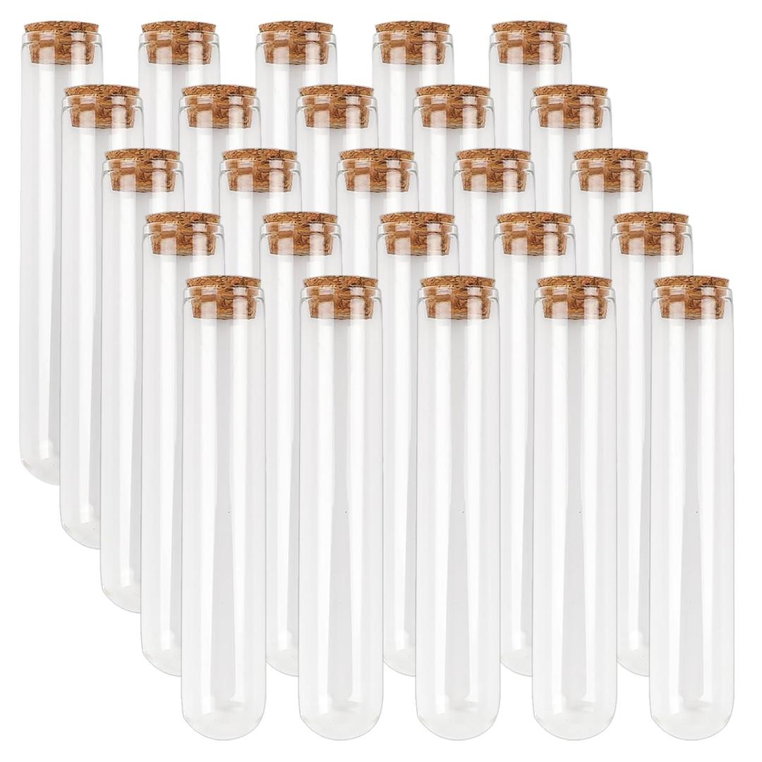 DEPEPE 25pcs 45ml Glass Test Tubes 25 x 140mm with Cork Stoppers for Bath Salt Candy Storage Science Lab Party