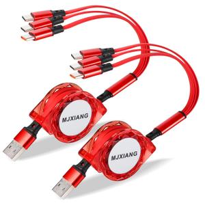 Multi USB C Retractable Cable 3.3FT 2-Pack, QC 3.0(3A) USB C Splitter Cable 3 in 1 with 3 Type C Ports, Fast Charging for iPhone 17/16/15 Series, iPad Pro, Samsung Galaxy S25, Sony, LG, PS5 (Dark Red)